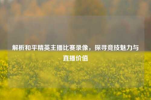 解析和平精英主播比赛录像,探寻竞技魅力与直播价值