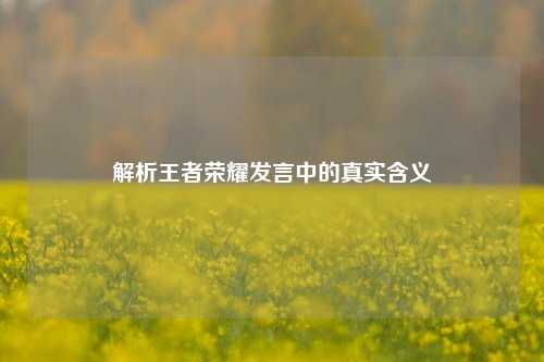 解析王者荣耀发言中的真实含义
