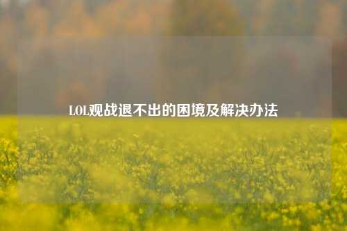 LOL观战退不出的困境及解决办法